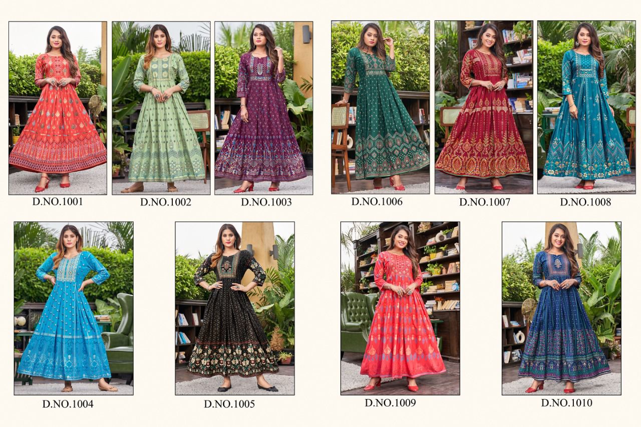 Akansha Vol 1 By Rangjyot Rayon Anarkali Kurtis Catalog